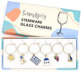 Serendipity Greek wine charms with Greek flag identify glasses at parties