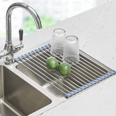 Seropy roll-up dish rack over sink, compact and space-saving for daily drying.