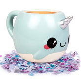 Seven20 Glitter Galaxy narwhal mug front view in blue for cozy mornings.