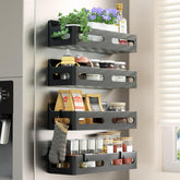 Sevenblue magnetic spice rack on fridge door for easy access and organization.