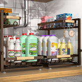 Sevenblue two-tier under-sink organizer showcasing compact storage for tight spaces.
