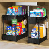 Sevenblue under-sink organizer baskets maximize space under the sink for cleaners and condiments