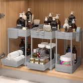 Sevenblue under-sink organizers with sliding drawer for easy access.