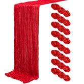 Seveups 8Pack Red Cheesecloth Table Runner over a long dining table adds festive color