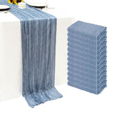 Seveups dusty blue cheesecloth table runner edge detail for elegant tables.