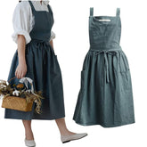 SF-ZXTINP cotton-linen apron front view with pockets for easy cooking access.