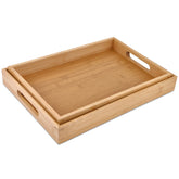 Sgigiul bamboo large rectangle tray with handles for easy serving.
