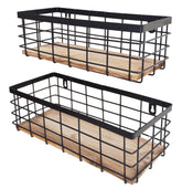 ShabbyDecor metal wire basket with wood base, hanging design for clutter-free countertops