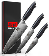 SHAN ZU 3-Piece Knife Set packaging, ideal for gifting and safe storage.