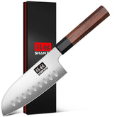 SHAN ZU 5in Santoku blade close-up showing sharp edge and high-carbon steel