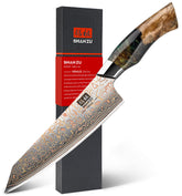 SHAN ZU Damascus knife gold pattern close-up for premium craftsmanship