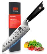 SHAN ZU Damascus Santoku knife blade with 7-inch precision for clean slicing.