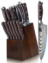 SHAN ZU knife set with block shows ultra sharp blades for versatile kitchen prep.