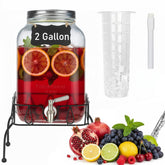 SHANDERBAR 2-Gallon Glass Dispenser on a sturdy stand for elegant party servings.