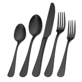 Sharecook matte black silverware set, 20-piece service for four with sleek satin finish.
