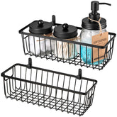 SheeChung farmhouse wire bathroom basket in black with easy pull handles