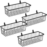 SheeChung farmhouse wire bin basket on wall – front view for organized pantry storage.