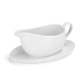 ShineMe gravy boat with saucer for drip-free serving of gravies and sauces.