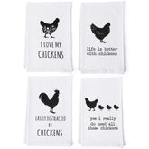 Shinlar Chicken Towels Set 4 front view with four farmhouse designs, ideal for kitchen decor