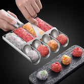 shofilt premium quadruple meatball maker with four evenly sized meatballs ready to cook
