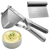 shofilt stainless steel potato ricer in use for fluffy mashed potatoes