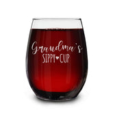 Shop4Ever Grandma's engraved stemless wine glass with precise laser engraving.