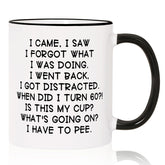 Shqiueos 60th birthday mug front view with glossy ceramic finish and humorous design.