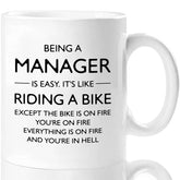 Shqiueos funny manager mug front view with two-sided print for daily office humor