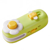 Shrunqi mini magnetic bag sealer, front view, compact sealing for fresh snacks.