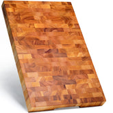 SHUMARU Mahogany end-grain cutting board top view for efficient chopping.