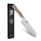 Shun Classic Blonde 7in Santoku top view for versatile prep.