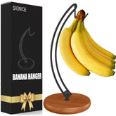 Signice banana holder stand with tree hanger and wood base for lasting freshness.