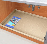 SIKADEER under-sink mat with raised edges protecting cabinets and floors