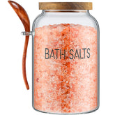 SiliFine 94 oz glass bath salt jar with wooden lid, airtight for long freshness.