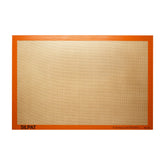 Silpat original non-stick baking mat full size on a sheet pan for easy cleanup.