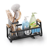 SILUB sink caddy with wooden handle keeps brushes neatly organized on a dry countertop.