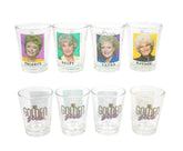 Silver Buffalo Golden Girls mini glass showing logo and portrait, ideal for home bar display.