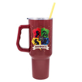 Silver Buffalo Hogwarts crest tumbler featuring all four houses for on-the-go hydration.