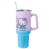 Silver Buffalo Hello Kitty 40oz tumbler with handle and straw for easy on-the-go hydration.
