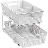Simple Houseware 2-tier bathroom organizer with pull-out drawer, ideal under-sink storage.