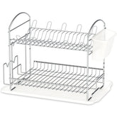 Simple Houseware 2-tier dish rack with translucent drainboard for efficient drying.