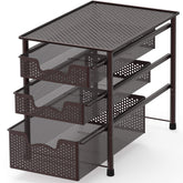 Simple Houseware stackable 3-tier bronze basket front view for accessible storage.