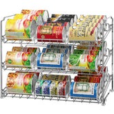 Simple Houseware can organizer rack front view, showcasing three-tier storage for easy pantry access.