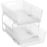 Simple Houseware two-tier bathroom organizer with pull-out tray for accessible storage.