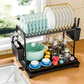 Simple Trending dish drying rack front view with two tiers for ample counter space.