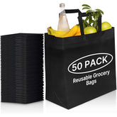 Simply Cool 50-pack black reusable bags for groceries and everyday shopping.