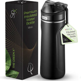 SIPX 18 oz stainless steel bottle with straw lid, sleek black finish for all-day hydration.
