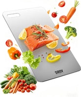 Sirov titanium cutting board, top view, non-porous surface for hygienic chopping.