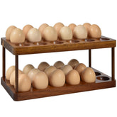 Sishynio wooden egg holder 2-tier on countertop keeps eggs tidy and accessible.