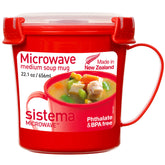 Sistema microwave soup mug lid-steam-vent ideal for splatter-free reheating at home.